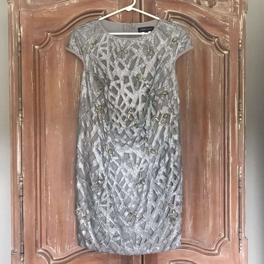 Silver Sequin cut out Shift Dress